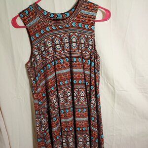 A. Byer Women's Sleeveless Rust and Turquoise Print Dress